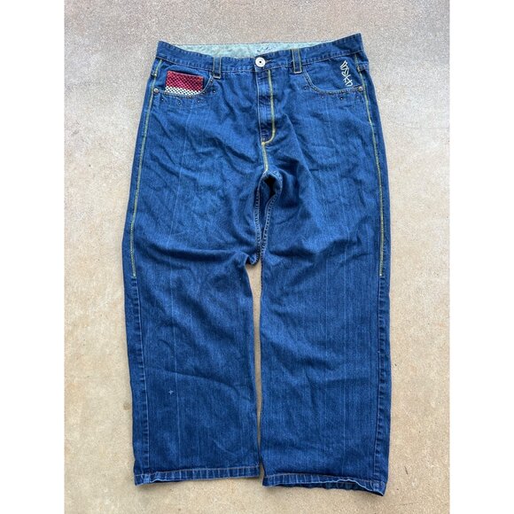 Vintage Mens Jeans With Embroidered Details 42 Rivet Accents Y2K Baggy G3 - Picture 2 of 8